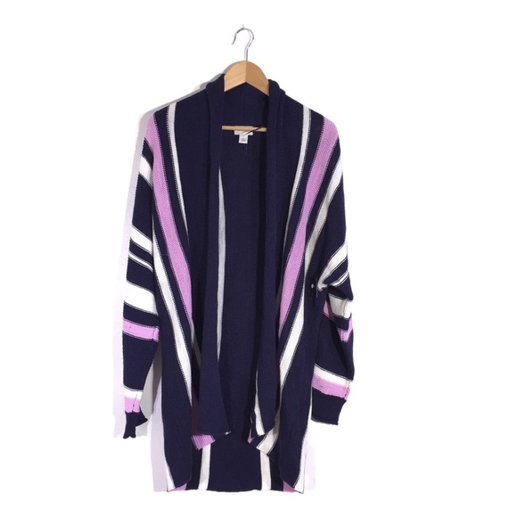 Caslon Waffle Knit Purple Stripe Sweater Jacket S - Picture 1 of 5